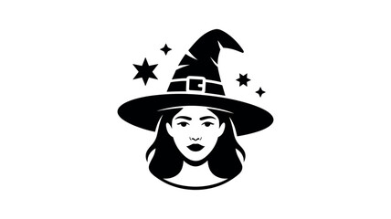 Witch Hat With Woman Face And Stars Silhouette vector illustration