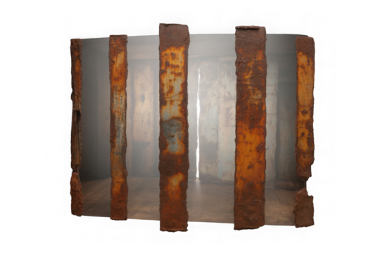 Rusty prison bars closeup studio photo. Isolated on transparent background