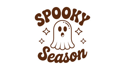 Groovy Spooky Season Ghost with Stars Illustration