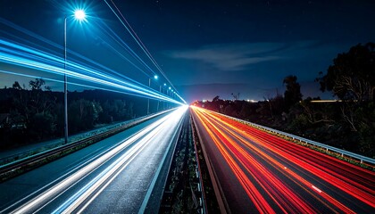 Night highway with light trails