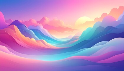 Colorful abstract landscape with soft mountains and clouds