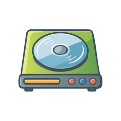 Cute cartoon illustration of a portable CD player with a shiny disc