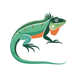 Obraz premium Stylized Iguana Illustration Green and Orange Graphic Design Reptile Exotic Pet Crest