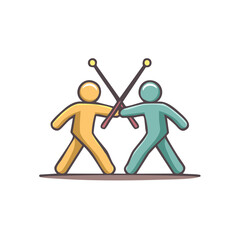 Two colorful figures fighting with sticks, cartoon illustration