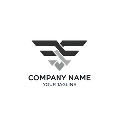 Abstract logo design featuring stylized wings and a downward-pointing arrow, with text.