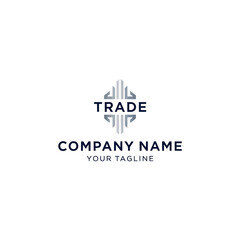 A modern and professional logo design featuring the word TRADE within a symmetrical, pillar-like geometric shape.
