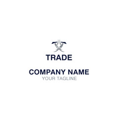 A professional logo template for a trade company featuring a stylized icon of crossed tools above sample text.