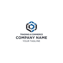 Modern hexagonal logo design with abstract geometric shapes and company branding text for trading and commerce.