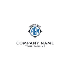Elegant monogram logo design featuring AGM initials within an ornate frame, corporate trade branding.