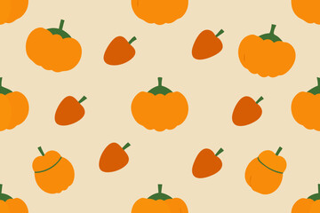 Seamless pattern of stylized orange pumpkins and gourds