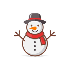 Cartoon illustration of a cheerful snowman with a hat and scarf.