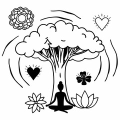 Creative hand drawn doodle vector illustration depicting mindfulness and self-acceptance concept