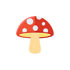 Whimsical red mushroom with white spots simple cartoon illustration isolated on white background
