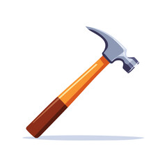 Cartoon illustration of a classic hammer tool with orange and brown handle, on a white background.