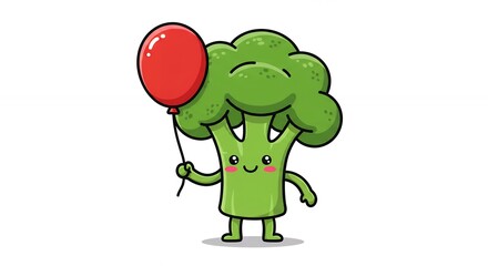 Fototapeta premium Cute broccoli character with balloon