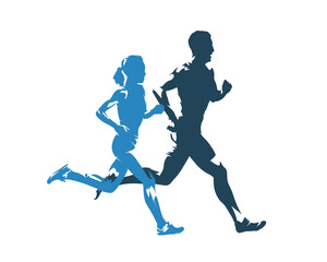 Obraz na płótnie Canvas Run, running man and woman. Group of marathon runners. Isolated abstract vector silhouette