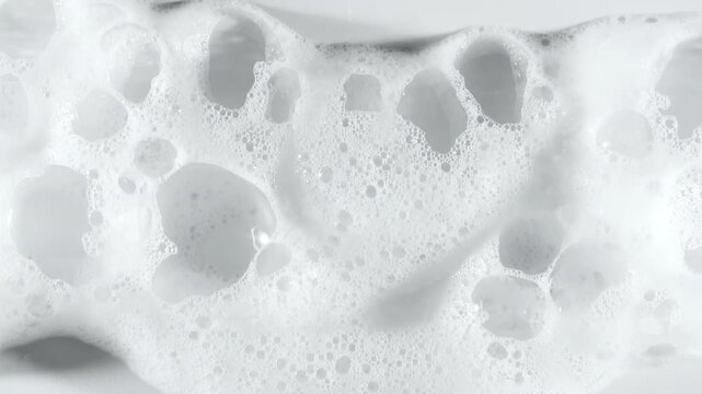 Texture of white soap foam with bubbles abstract background. Soap sud macro structure. Bathtup Soap Foam. Natural White Shampoo Bubbles Motion. High quality 4k footage