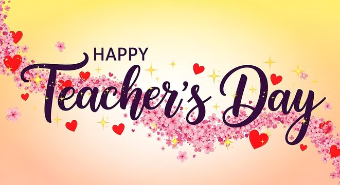 Happy teachers day greeting card with beautiful floral design and heart shape celebration of teacher appreciation day education and learning concept thank you teacher