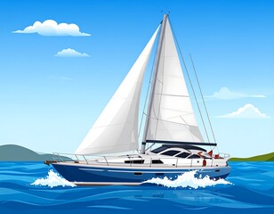 Fototapeta premium Sailing yacht on blue water