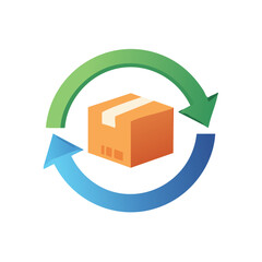 Return process concept with an orange cardboard box and a green and blue circular arrows design, service concept