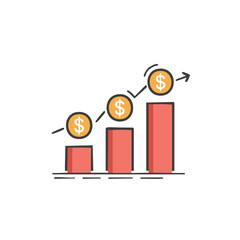 Financial growth concept with rising bar chart and coins with dollar signs