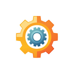 Stylized gear icon with inner and outer gears in orange and blue colors