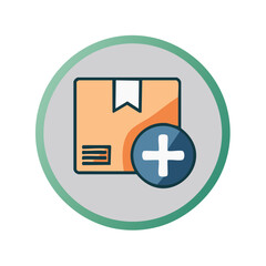 Shipping Box with Add Sign in Circle, Package Delivery, Order Confirmation, Business Commerce