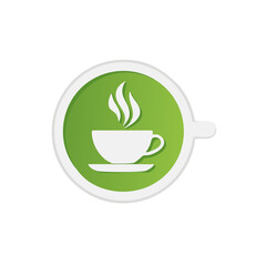 Coffee cup icon graphic inside a green circle with steam rising