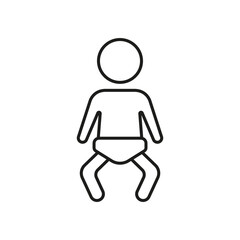 Obraz premium Baby In Diaper Line Icon. Infant Care, Parenting, And Child Development Outline Symbol. Newborn Essentials And Baby Products. Editable Stroke. Isolated Vector Illustration