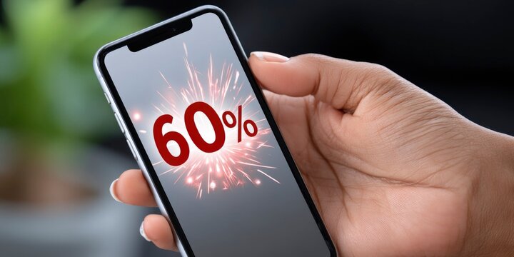 Hand holding smartphone displaying Black Friday 60% discount offer  