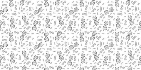Monochrome seamless pattern of DNA double helix spirals, symbolizing genetics, biology, and research. Ideal for science, medical, and educational designs.