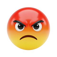 Naklejka premium 3D Rendering of an Angry Emoji with Intense Expression on Transparent Backdrop, ideal for conveying frustration and strong emotions in digital communications