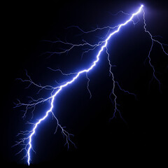 lightning in the night sky. Powerful blue lightning bolt against black background.