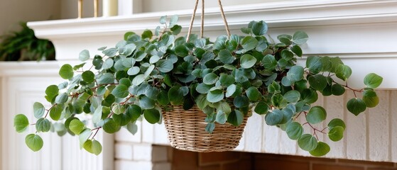 Fototapeta premium Lush greenery decorates a bright room, with hanging and potted plants adding vibrancy near a light-filled window