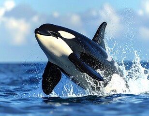 Elegant Orca Jumping in Ocean Under Sunny Sky.jpg