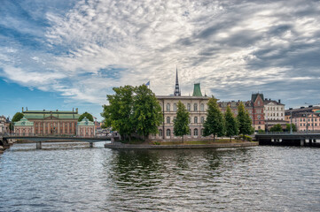 Obraz premium Stockholm, the capital of Sweden, encompasses 14 islands and more than 50 bridges in a vast archipelago in the Baltic Sea.