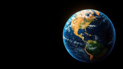 Fototapeta premium A stunning view of Earth from space, showcasing the continents, oceans, and atmospheric layers against a black backdrop.