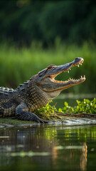 Obraz premium Alligator showing sharp teeth open mouth reptile animal