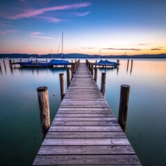 Fototapeta premium Serene Lakeside Pier at Sunset