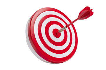 Bullseye! A red dart hitting the center of a dartboard, representing the successful achievement of a business goal