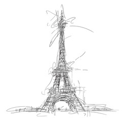 Eiffel Tower drawn with chaotic line, sketch. Symbol of Paris