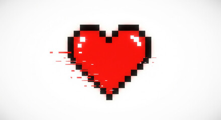 Fototapeta premium Retro pixel heart with digital glitch effect, vibrant red, a symbol of digital love and gaming.