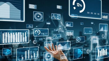 Engaging digital interface showcasing various data visualizations and graphs. Ideal for themes of analytics, business performance, and technological innovation. Xenic