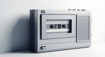 Fototapeta premium Vintage Portable Cassette Recorder with Retro Audio Tape, Isolated on White.