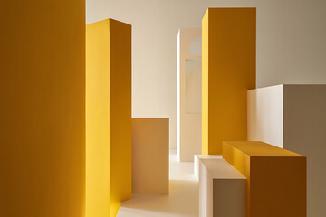 Abstract architectural composition with yellow and white geometric shapes