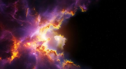 Naklejka premium A colorful nebula with purple and orange clouds illuminated by a bright central light