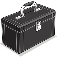 A classic black toolbox with a sturdy metal handle and latch depicted in a clean vector illustration with a subtle shadow effect perfect for design projects