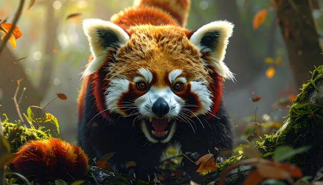 Angry red panda in a forest - Powered by Adobe