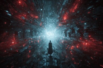 Unlocking possibilities with data-driven science and ai solutions. Action poster. Subtle enhancements in big data: emphasizing neural networks and data shifts. Thriller poster. Cinema artwork.