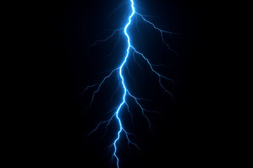 lightning in the night sky. Powerful blue lightning bolt against black background.